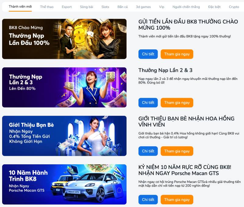 BK8 tung ra nhiều ưu đãi cực kỳ thu hút người chơi