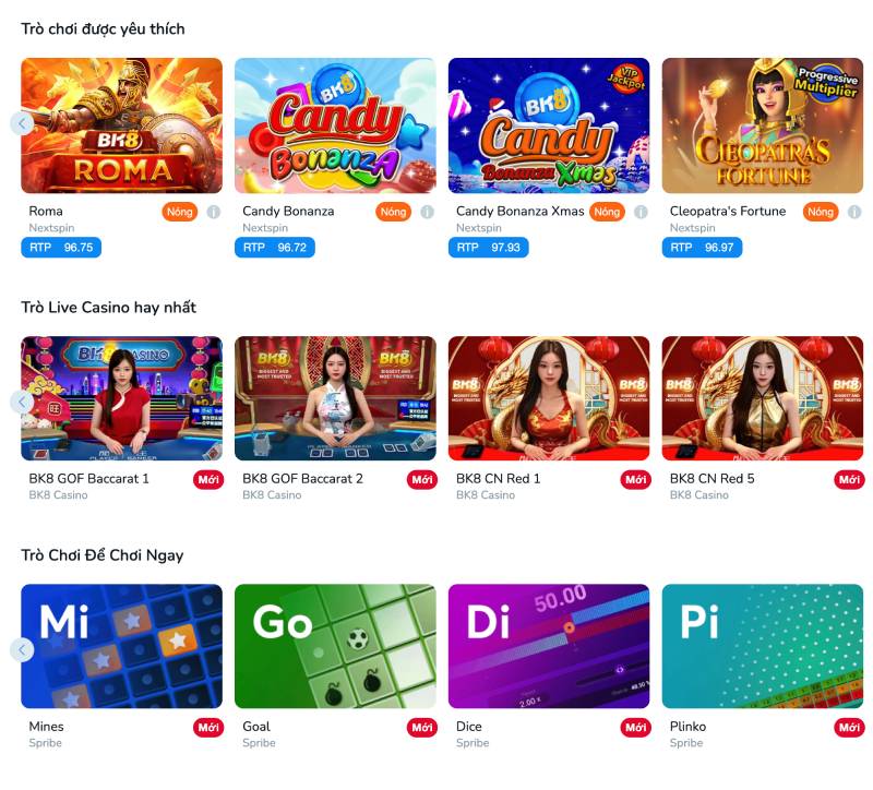 Dịch vụ và sản phẩm cá cược tại BK8 thu hút người chơi