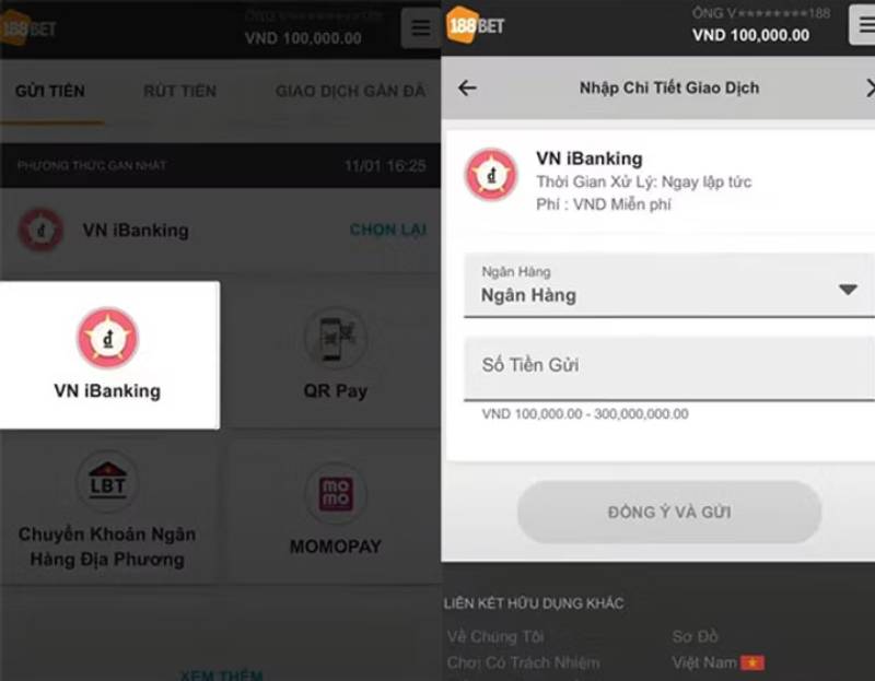 Giao dịch tiền vào ra được xử lý tức thì