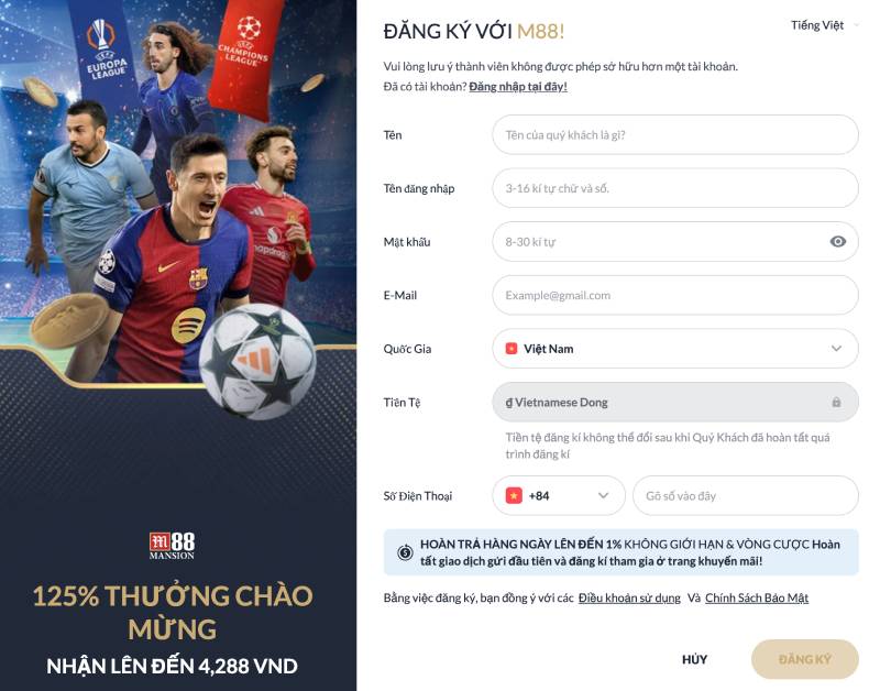 Hướng dẫn mở tài khoản tại M88 nhanh chóng