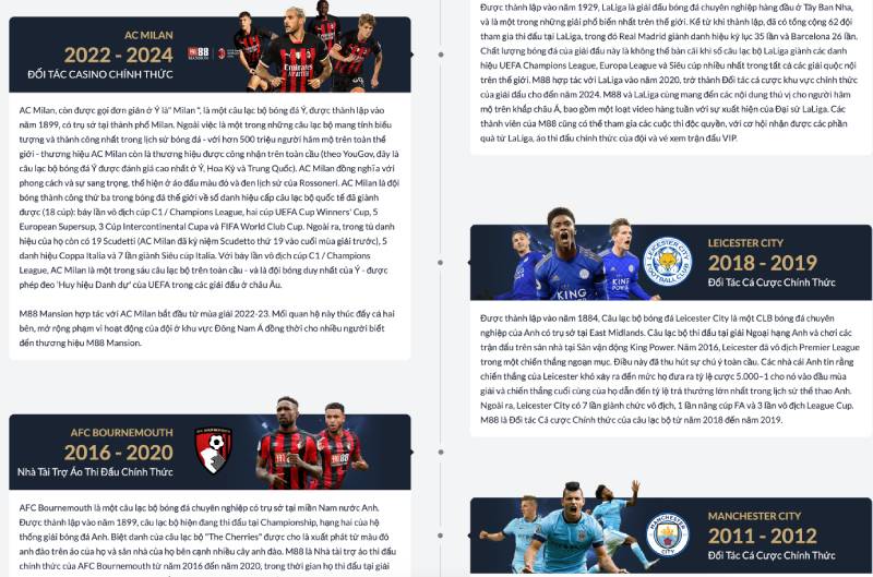 M88 và các đối tác thể thao nổi bật