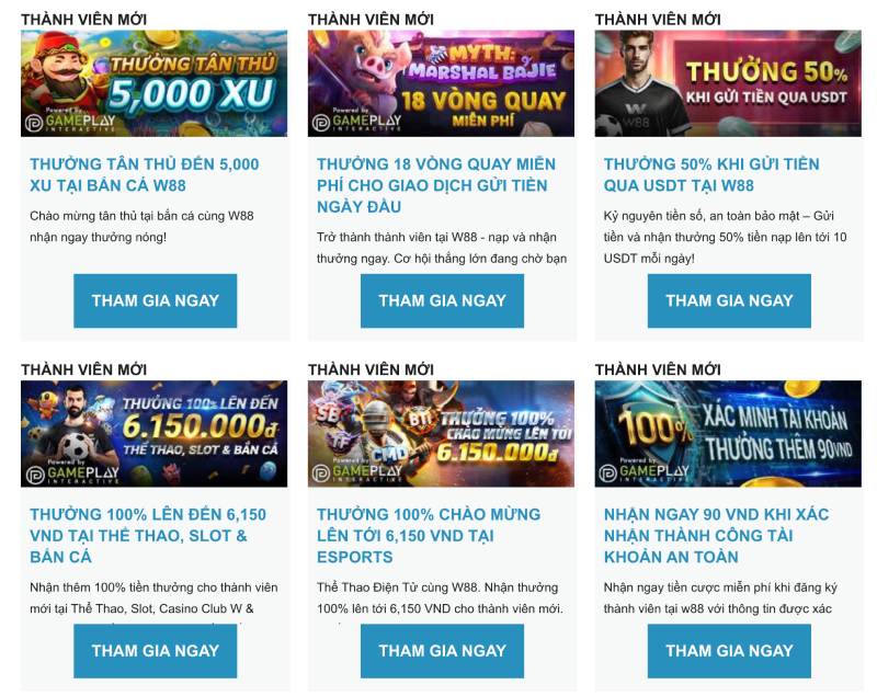 Ưu đãi hấp dẫn đang áp dụng tại nền tảng W88